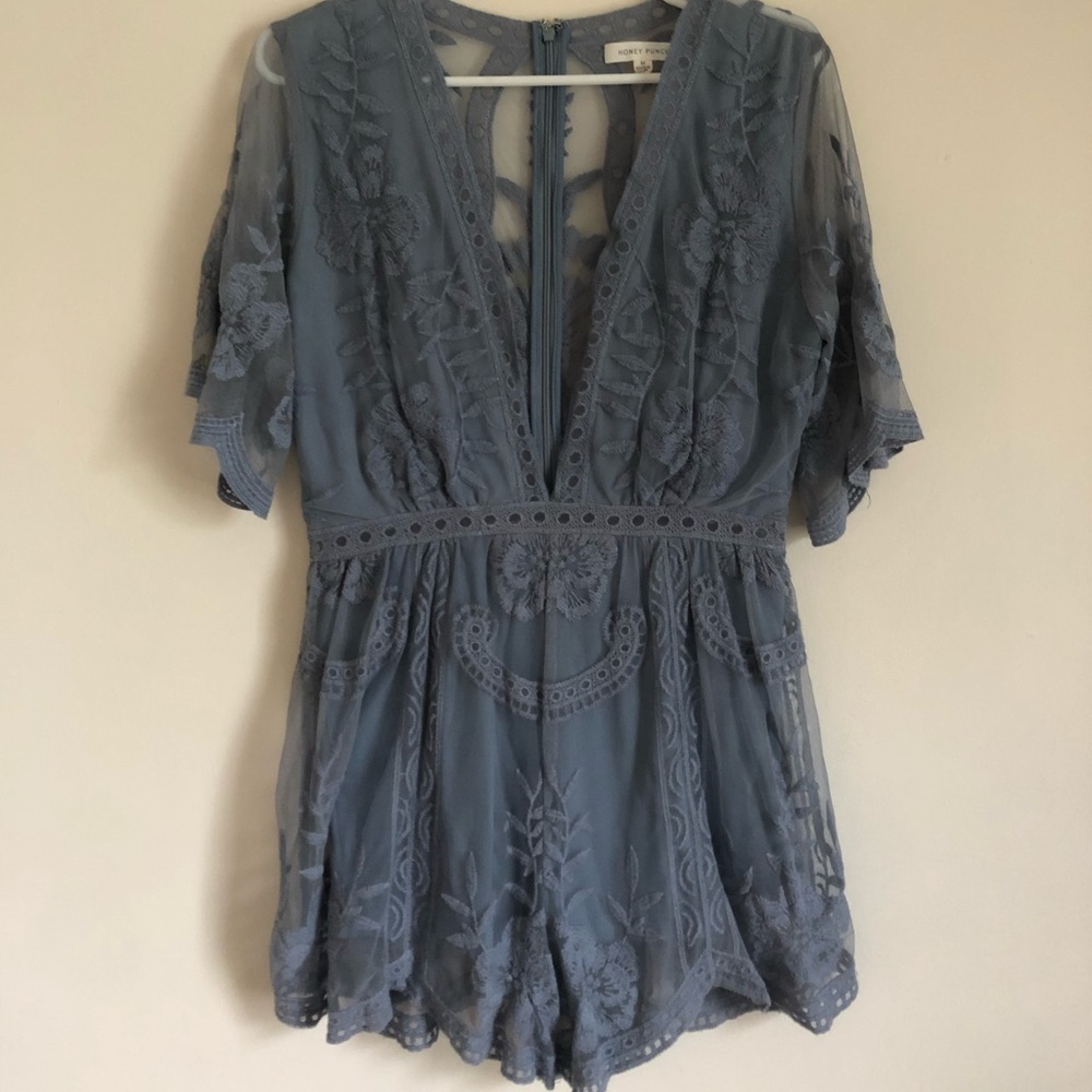 Slate Blue Lace Romper